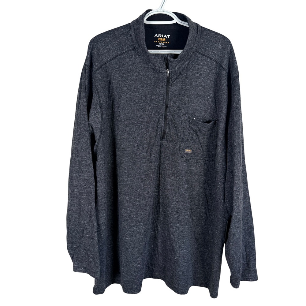 Ariat Rebar 1/4 Zip Pullover Mens 3XL Charcoal Gray Long Sleeve Work Shirt‎